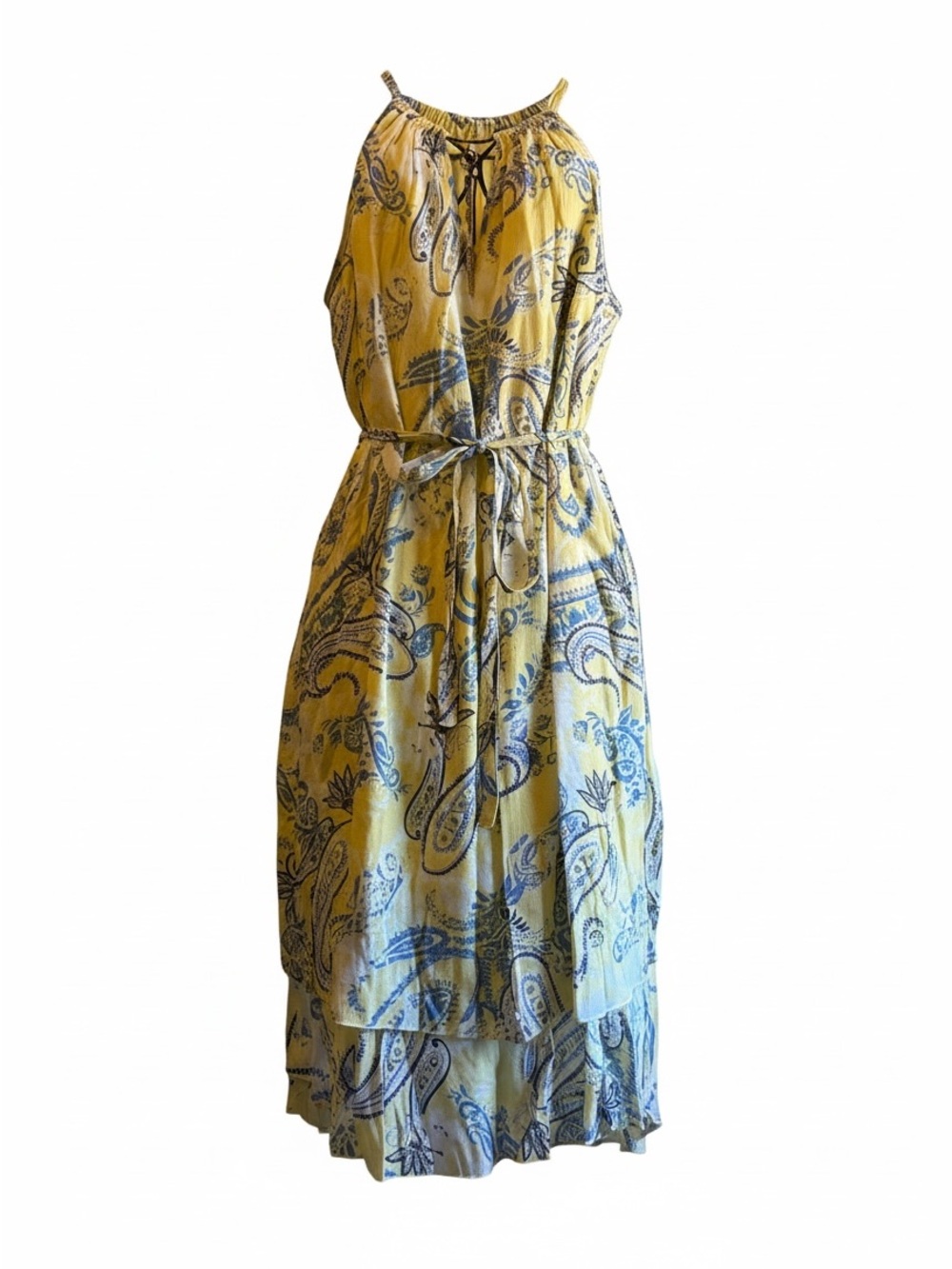 NWT - Women’s Size 1X- Yellow Paisley Halter Sundress with Tie Waist